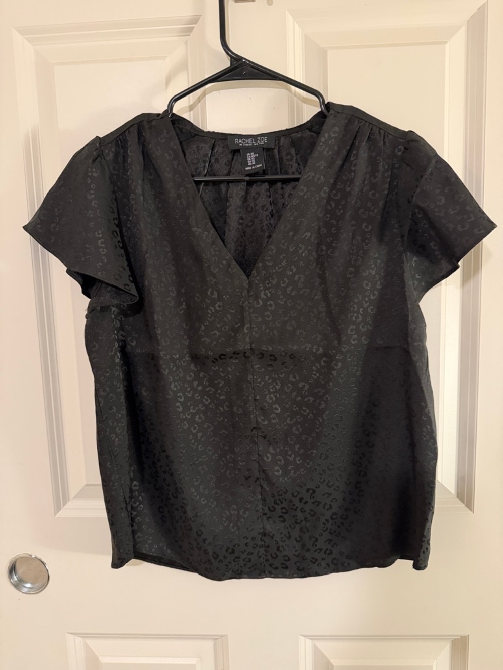 Rachel Zoe Black V-Neck Flutter-Sleeve Blouse